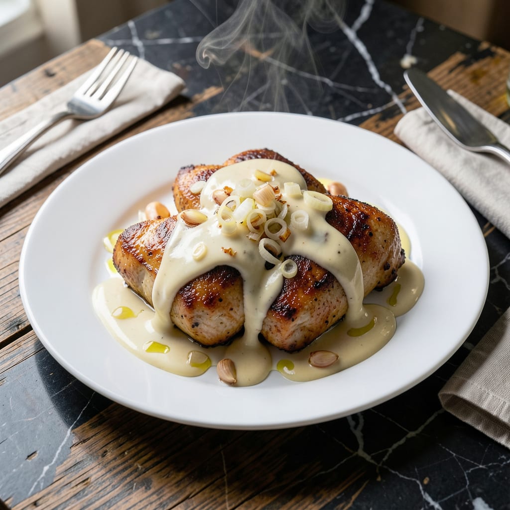 chicken dijonnaise sauce recipe illustration with key details