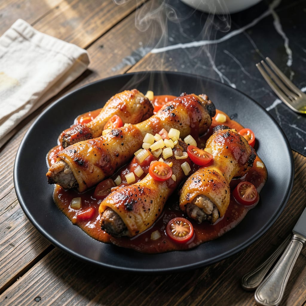 chicken drumsticks in sauce recipe example with annotations