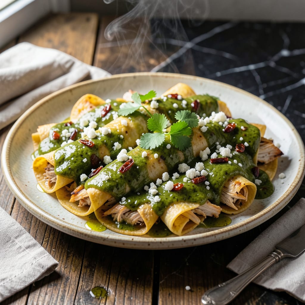 chicken enchilada recipe green sauce corn tortillas detailed visual guide