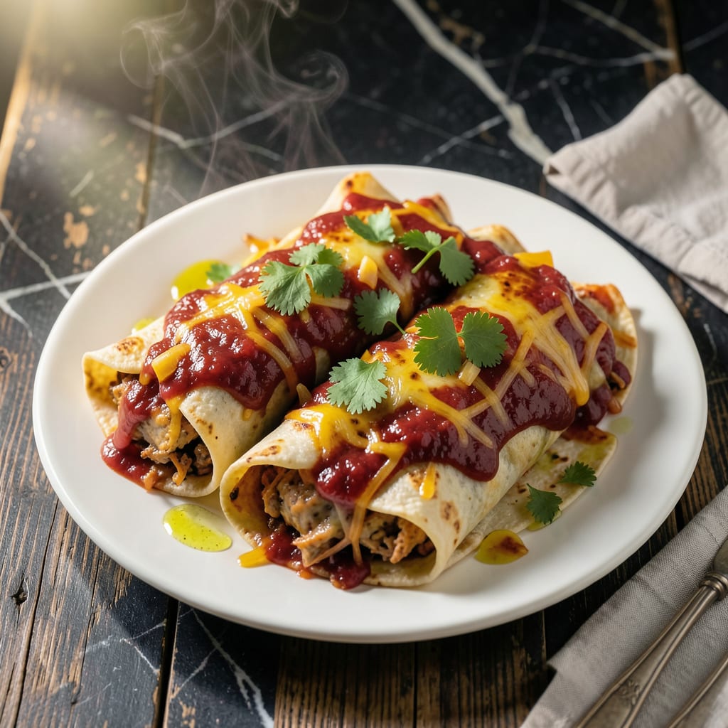 Complete chicken enchilada recipe using canned enchilada sauce overview image