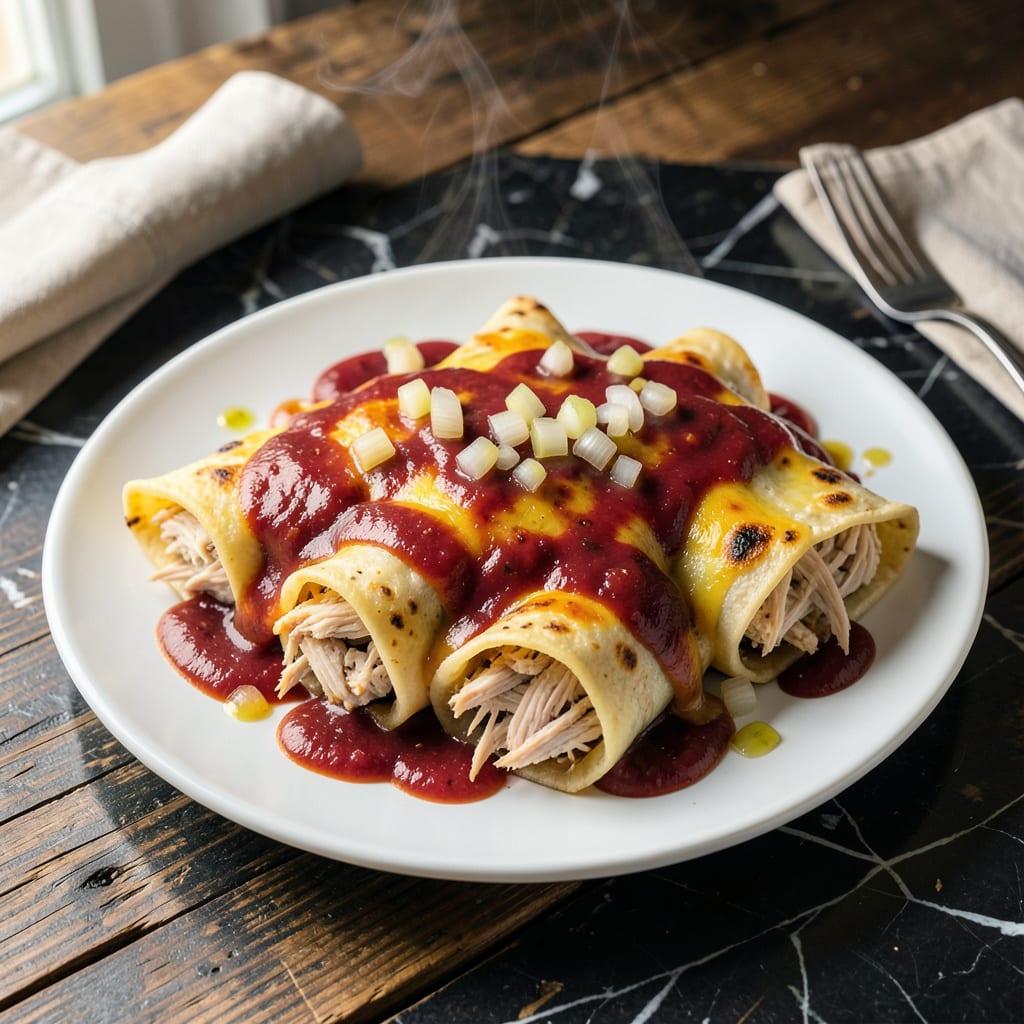Comprehensive chicken enchilada recipe using enchilada sauce visual reference