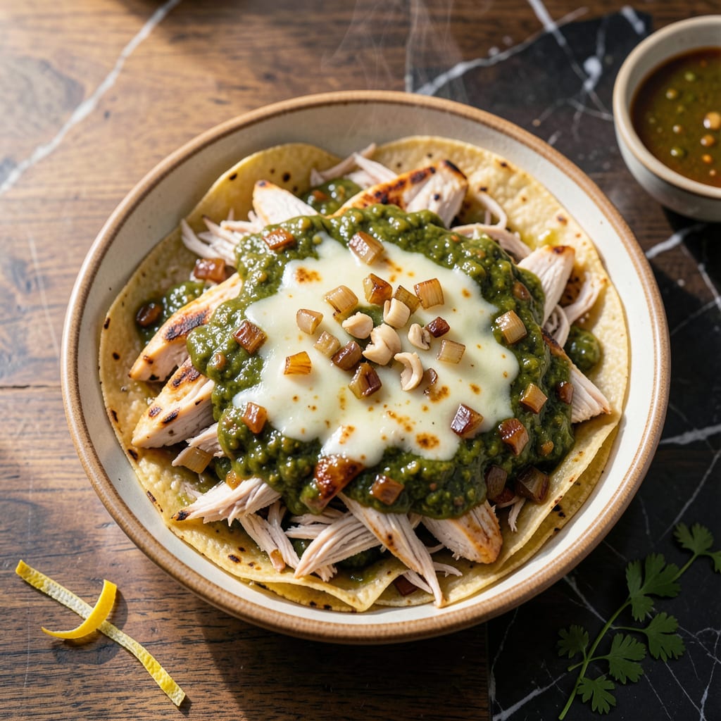 chicken enchilada recipe with green chili sauce illustration with key details