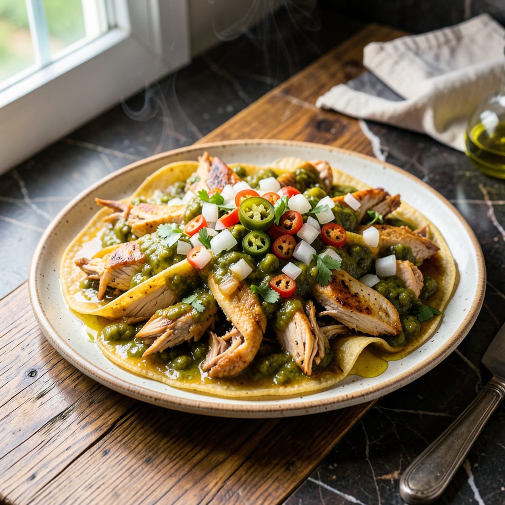 chicken enchilada recipe with tomatillo sauce illustration with key details