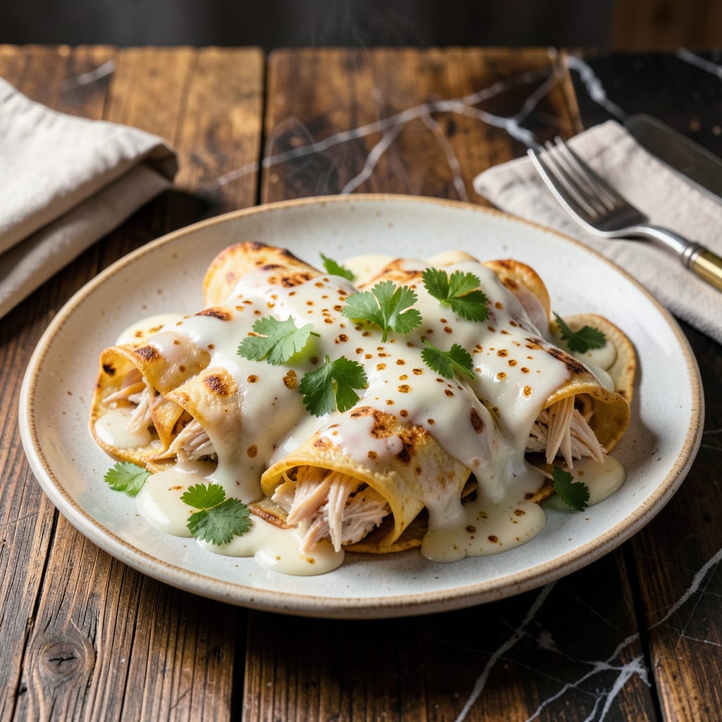 chicken enchilada recipe with white cheese sauce example with annotations