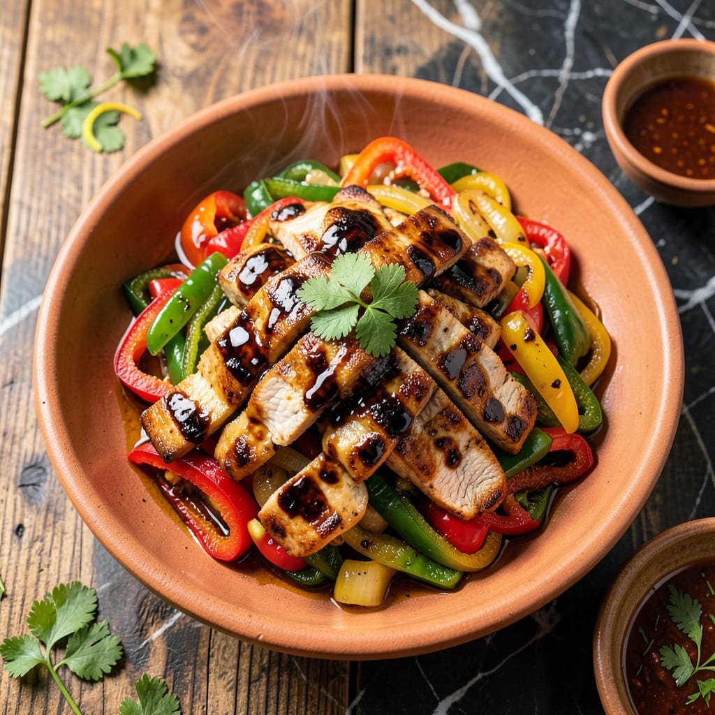 Visual representation of chicken fajita recipe with soy sauce