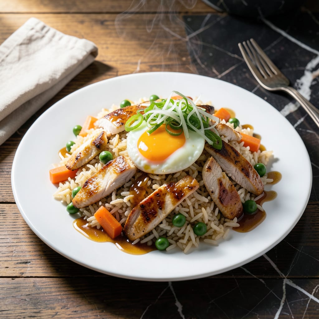 Complete chicken fried rice recipe with soy sauce overview image