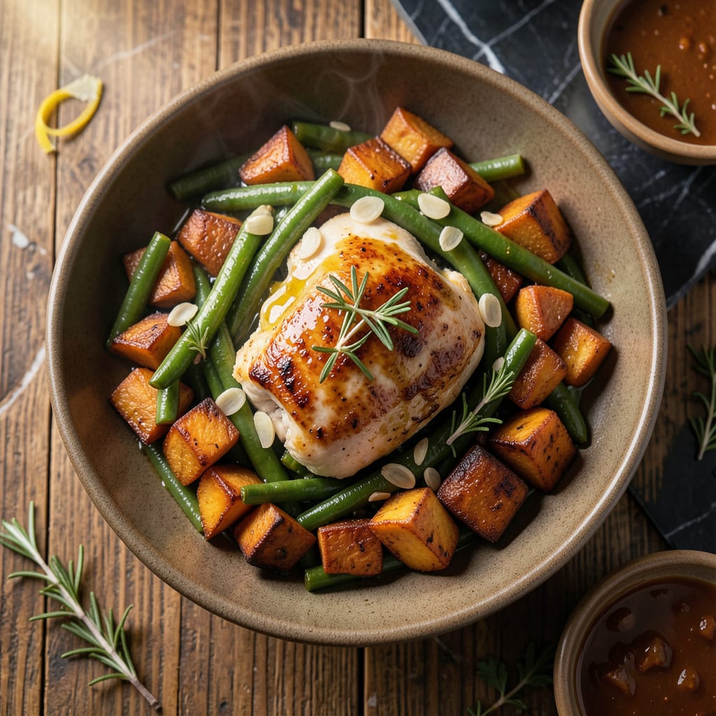 Visual representation of chicken green beans sweet potato recipe