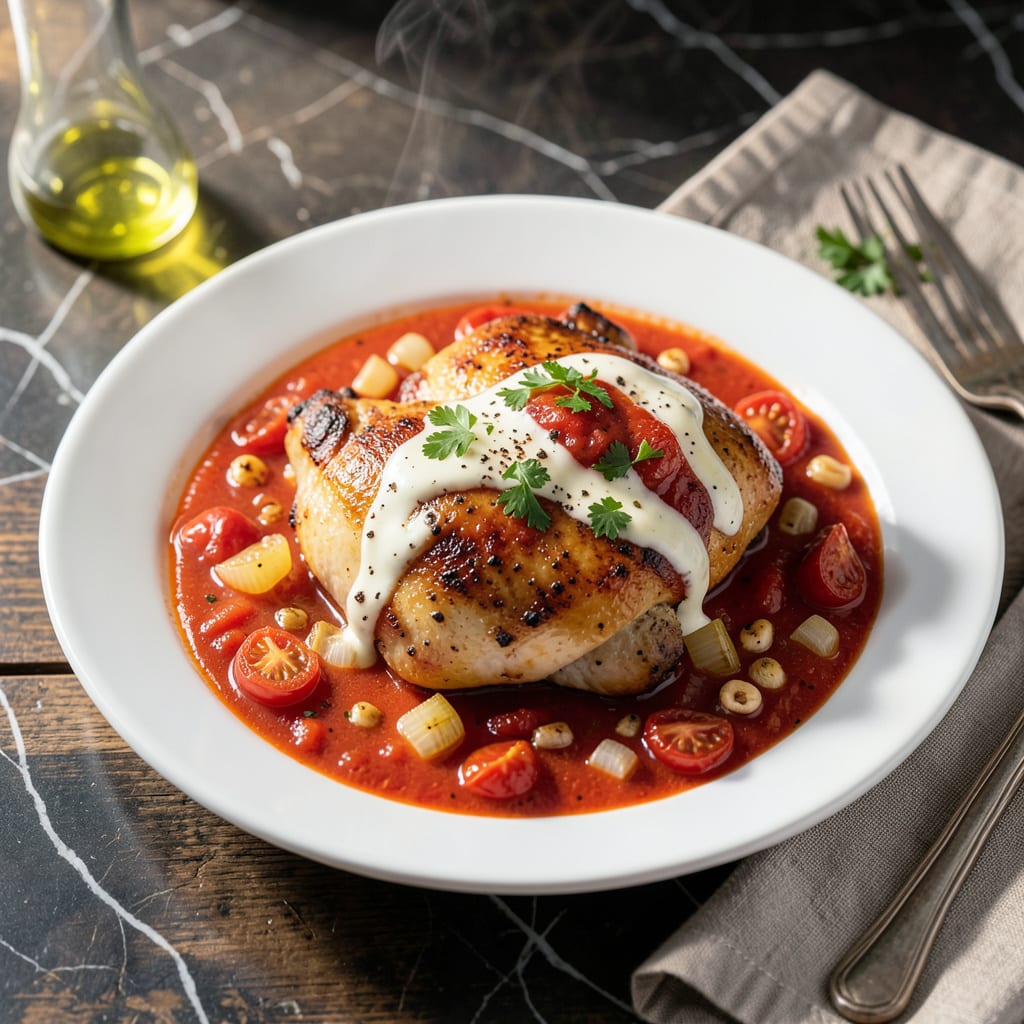 chicken in creamy tomato sauce recipe example with annotations