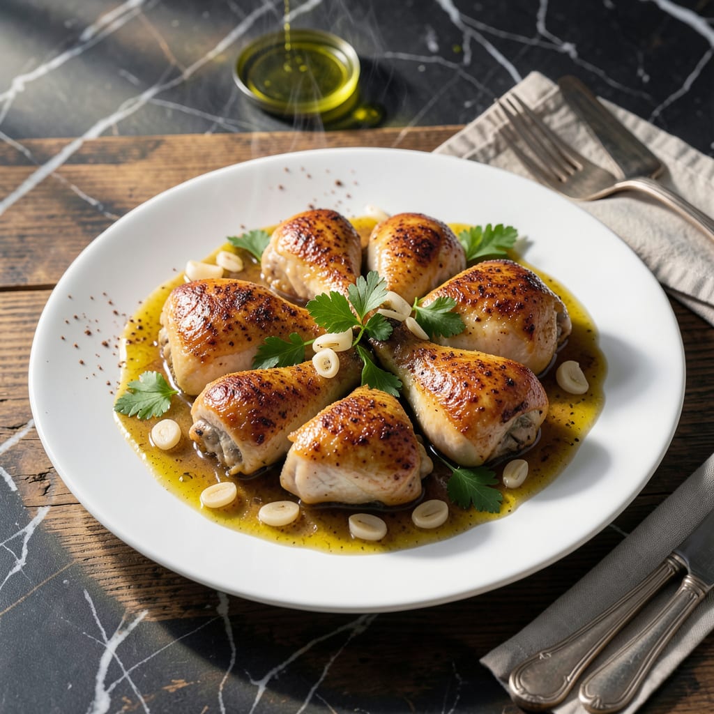 Complete chicken in garlic sauce spanish recipe overview image