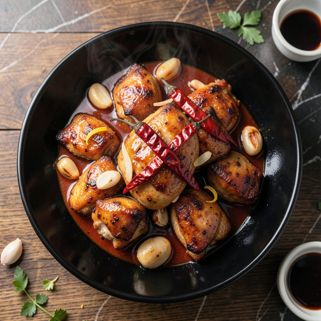 chicken in hot garlic sauce recipe example with annotations