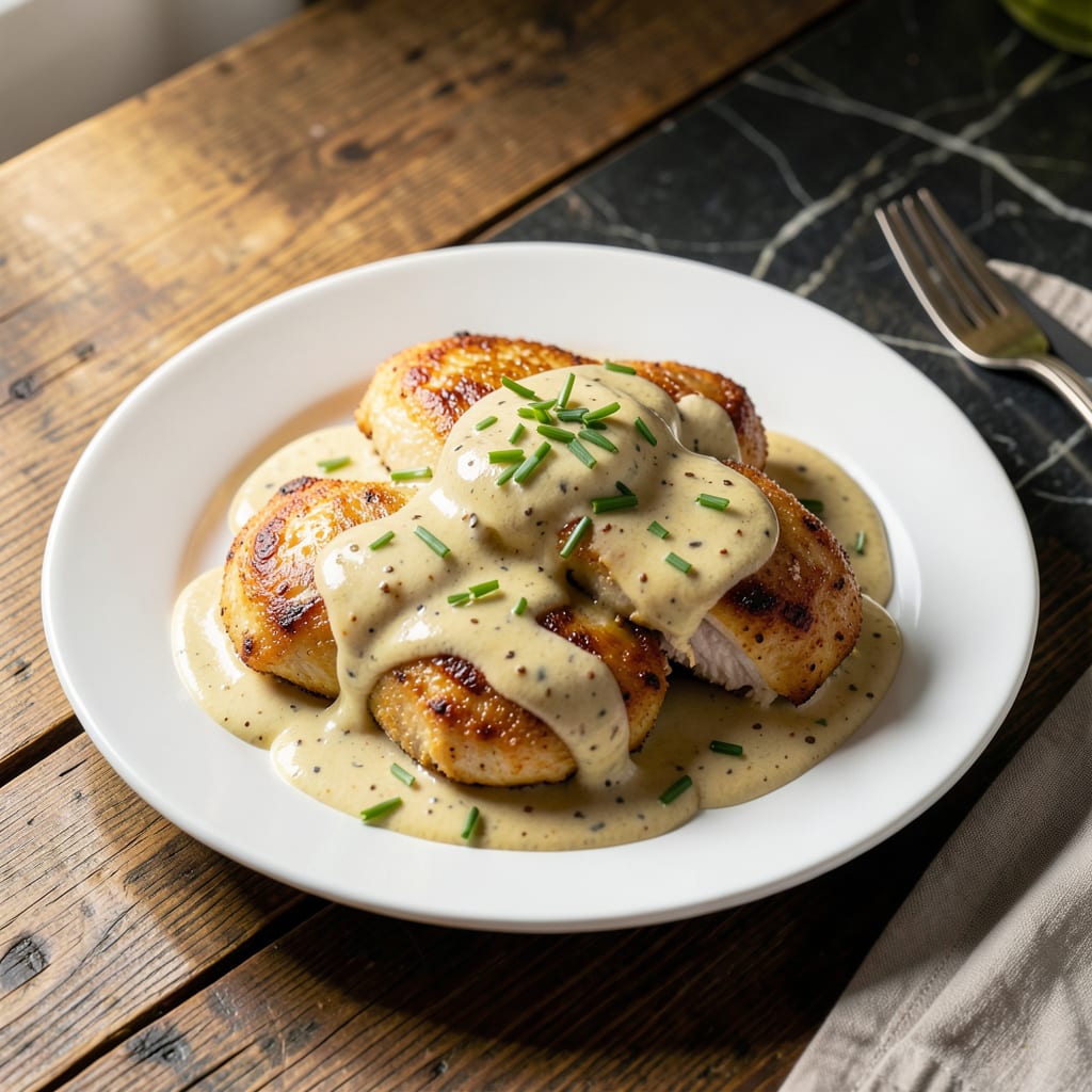 chicken in mustard cream sauce recipe example with annotations