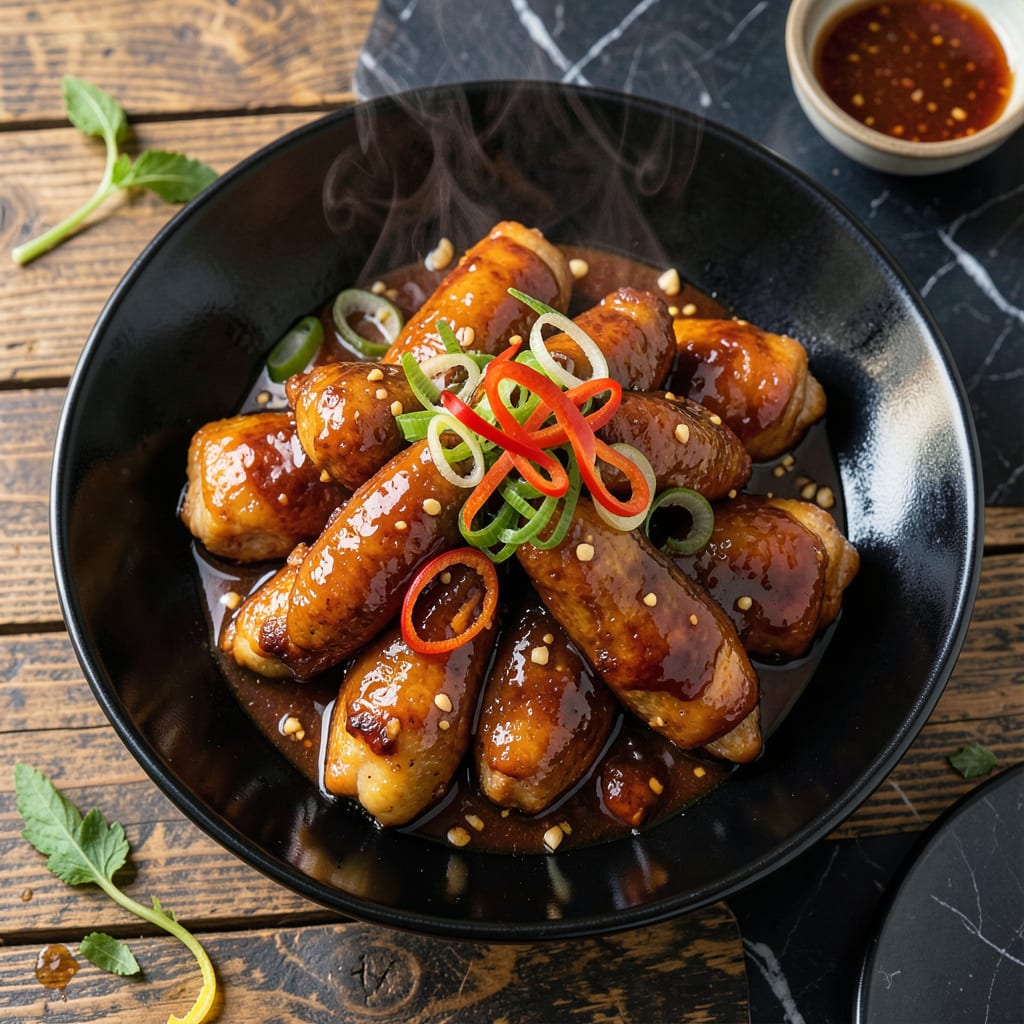 chicken in peking sauce recipe illustration with key details