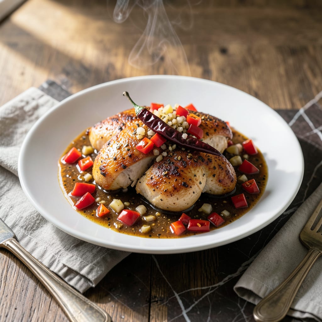 chicken in pepper sauce recipe illustration with key details
