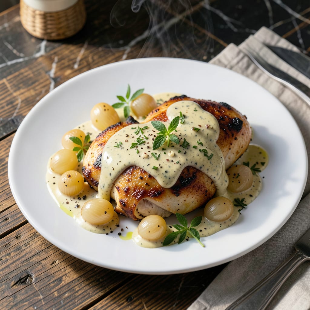 chicken in tarragon cream sauce recipe example with annotations