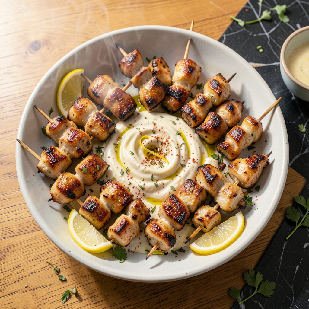 chicken kebab garlic sauce recipe example with annotations