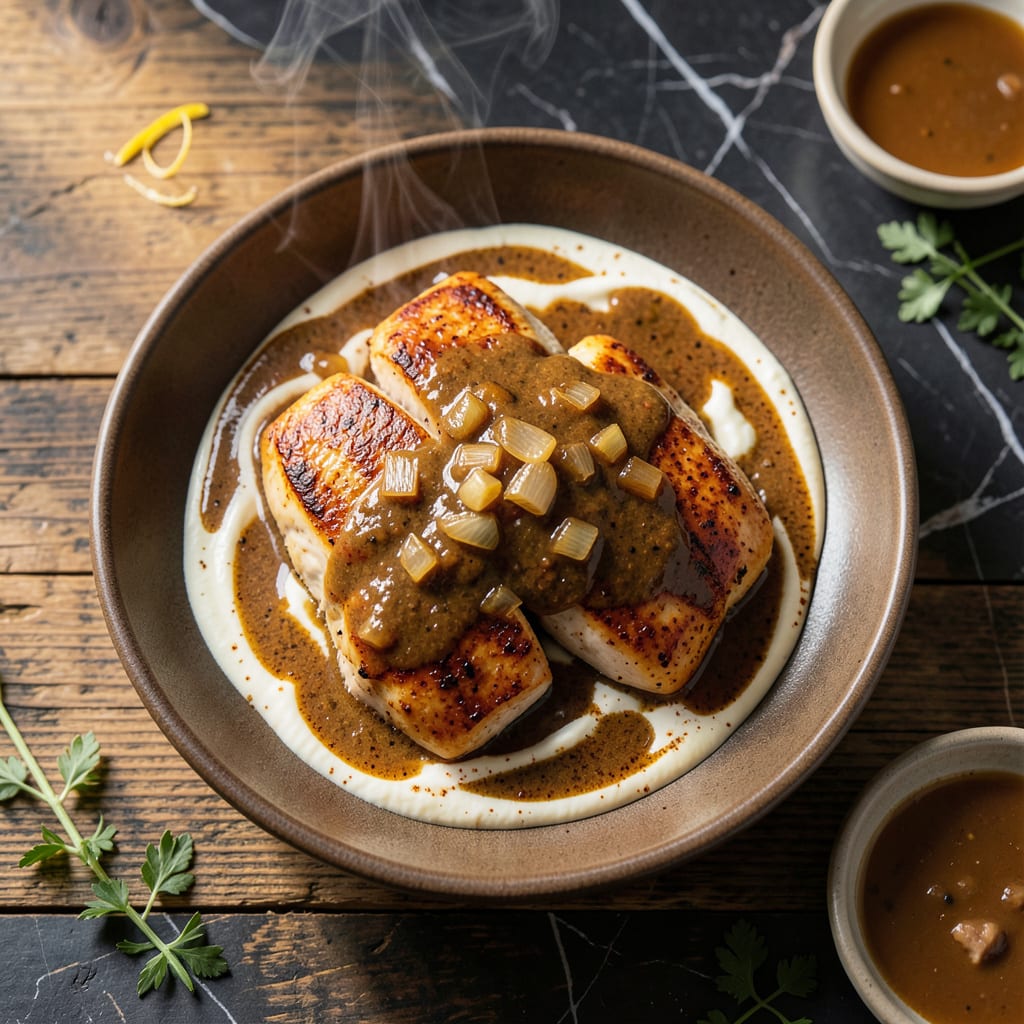 chicken kitchen curry mustard sauce recipe example with annotations