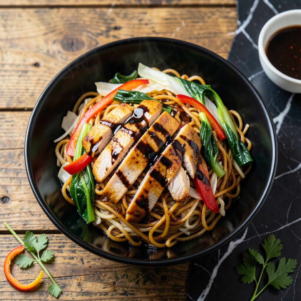 Complete chicken lo mein recipe with oyster sauce overview image