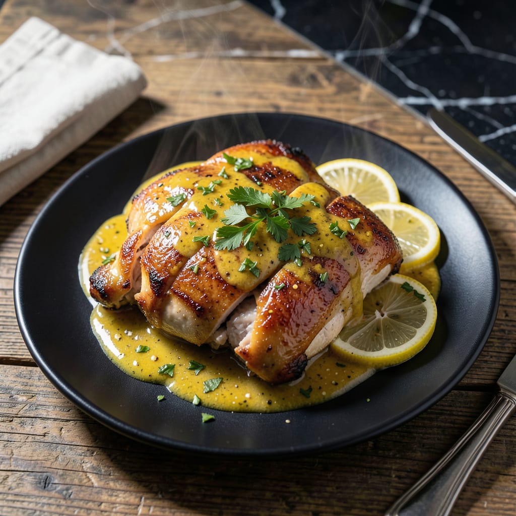 chicken maison spicy lemon garlic sauce recipe example with annotations