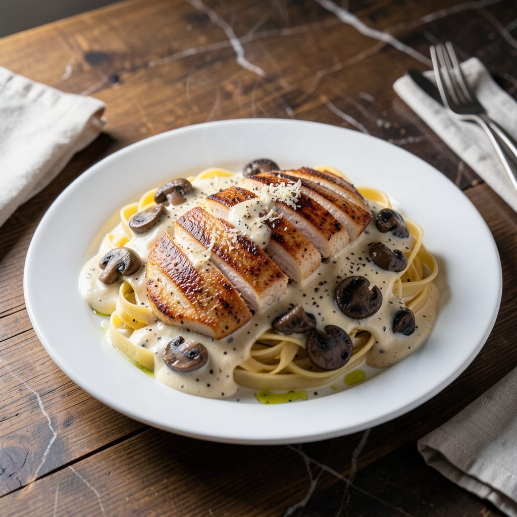 Comprehensive chicken mushroom alfredo sauce recipe visual reference