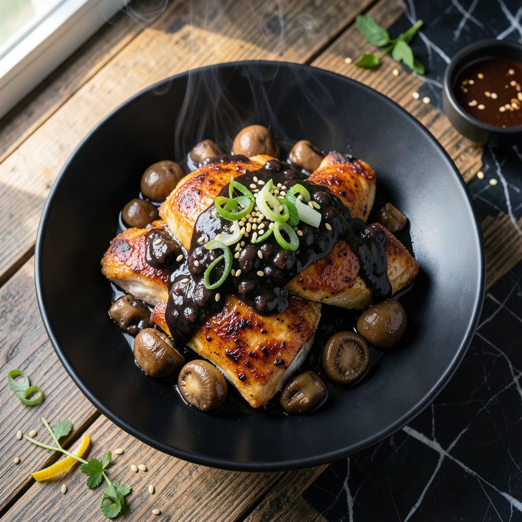 Comprehensive chicken mushroom black bean sauce recipe visual reference