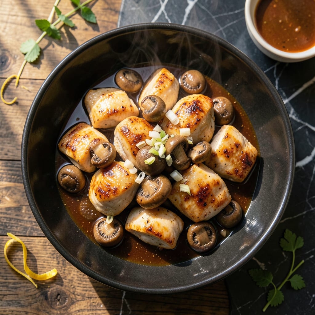 chicken mushroom soy sauce recipe example with annotations