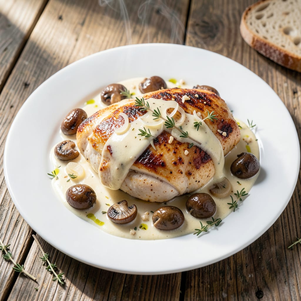 chicken mushroom white wine cream sauce recipe detailed visual guide