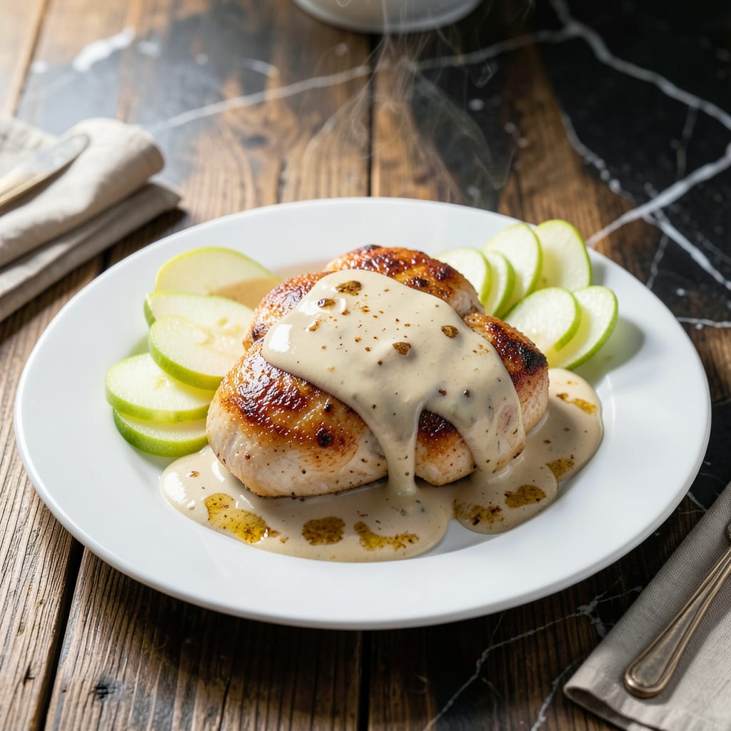 Visual representation of chicken normandy sauce recipe