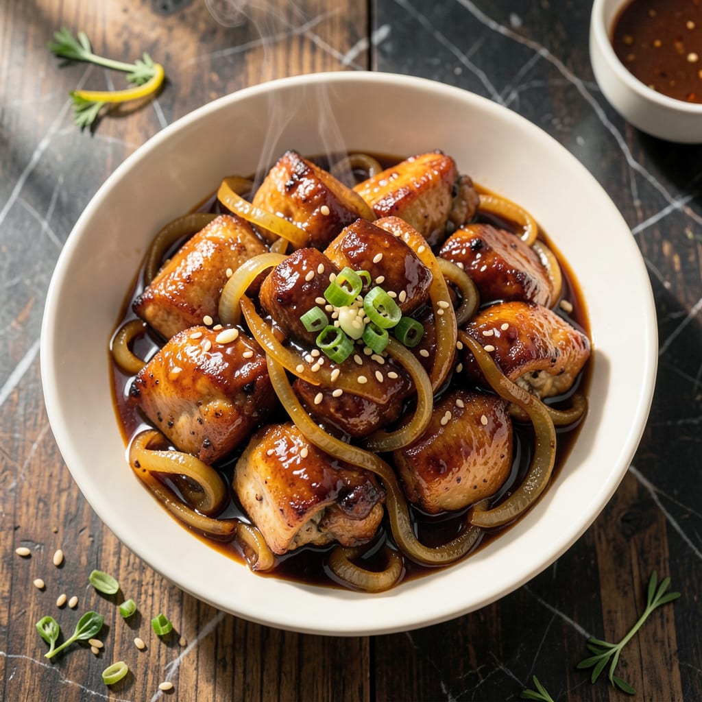 chicken onion soy sauce recipe illustration with key details