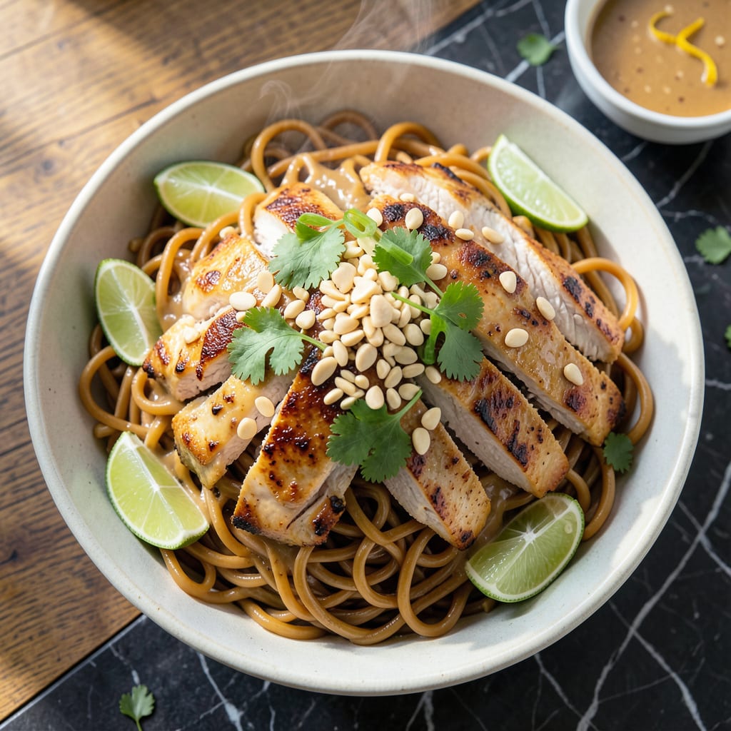 chicken pad thai peanut sauce recipe example with annotations