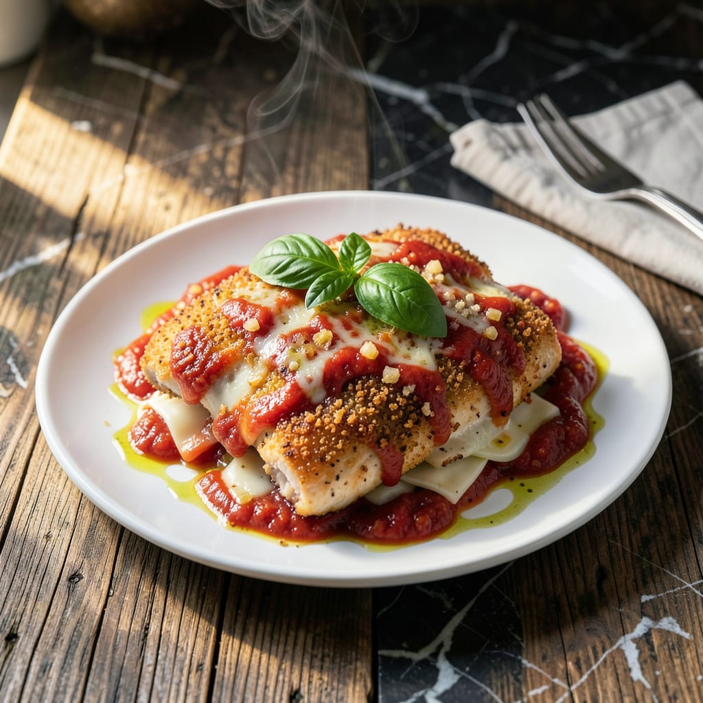 chicken parm tomato sauce recipe illustration with key details