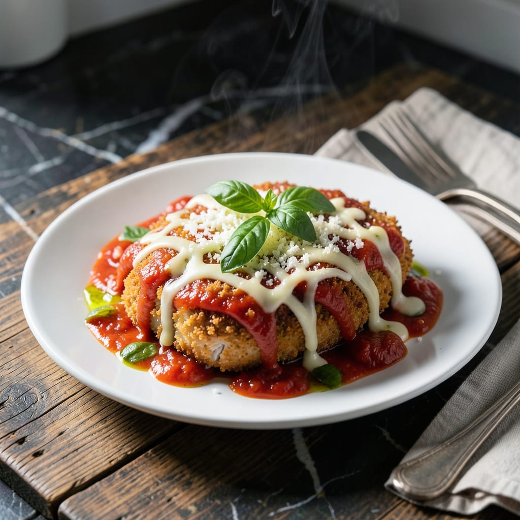 Complete chicken parmesan recipe with homemade sauce overview image