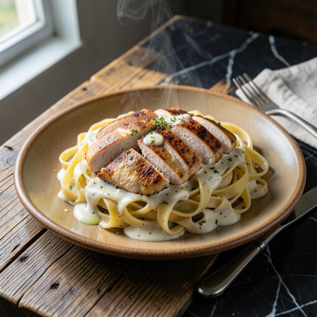 Comprehensive chicken pasta white wine sauce recipe visual reference