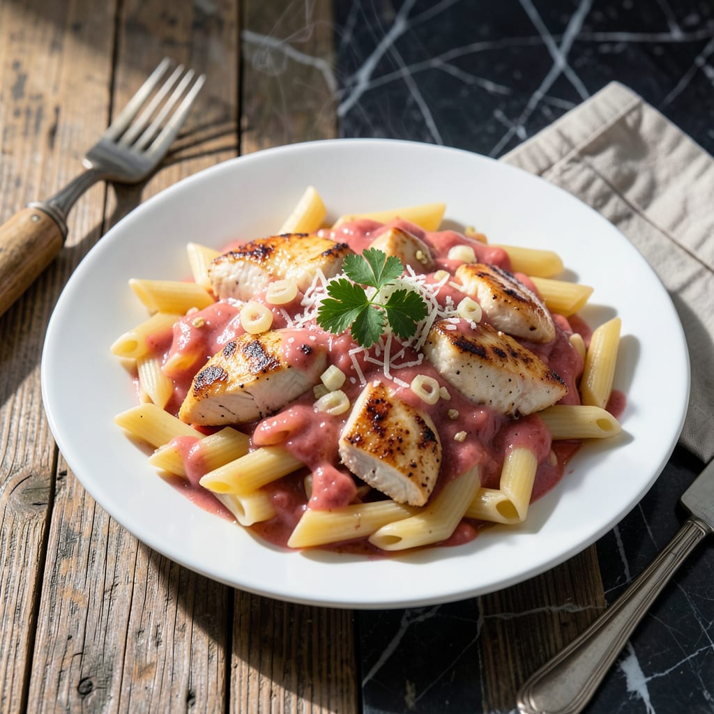 chicken penne pasta with vodka sauce recipe example with annotations