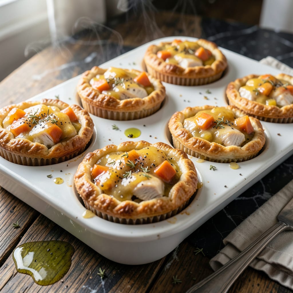 chicken pot pie cupcake recipe illustration with key details