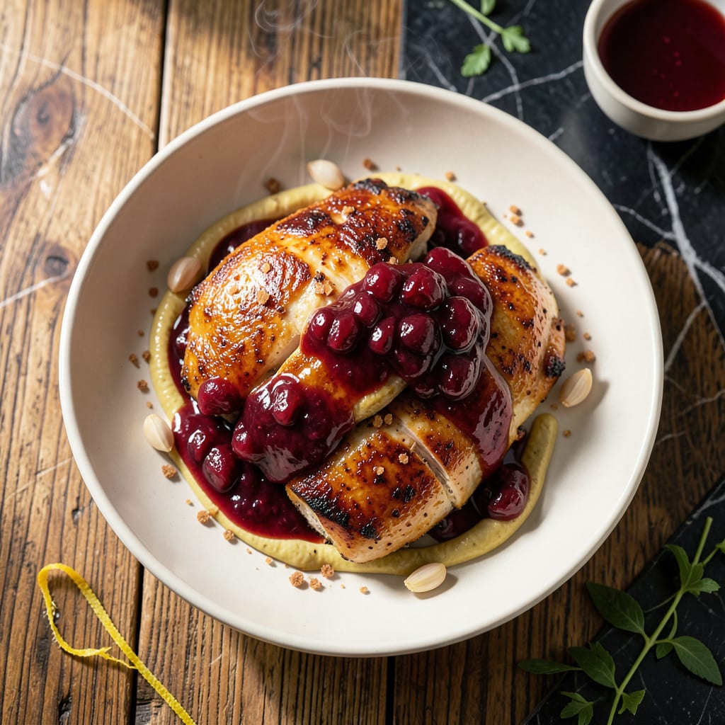Visual representation of chicken recipe with catalina dressing and cranberry sauce
