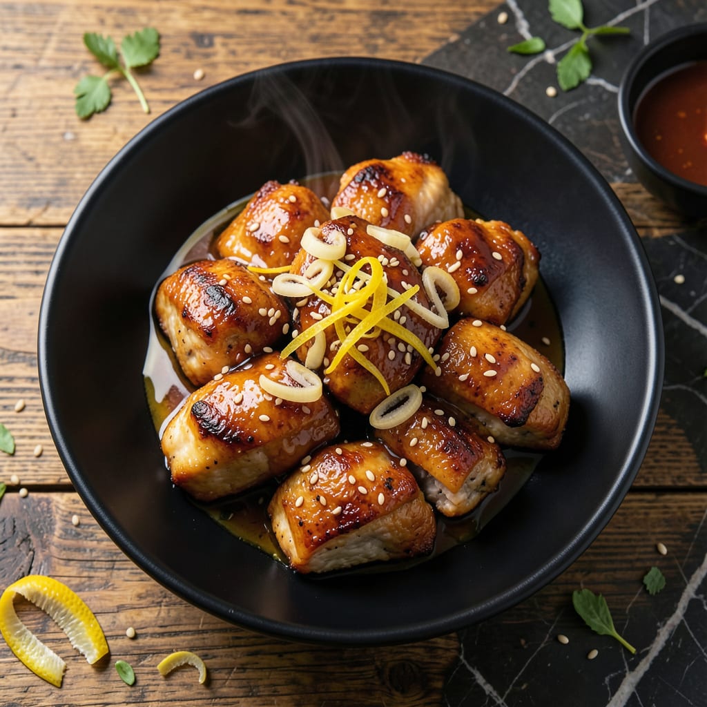 chicken recipe with sesame oil and soy sauce illustration with key details