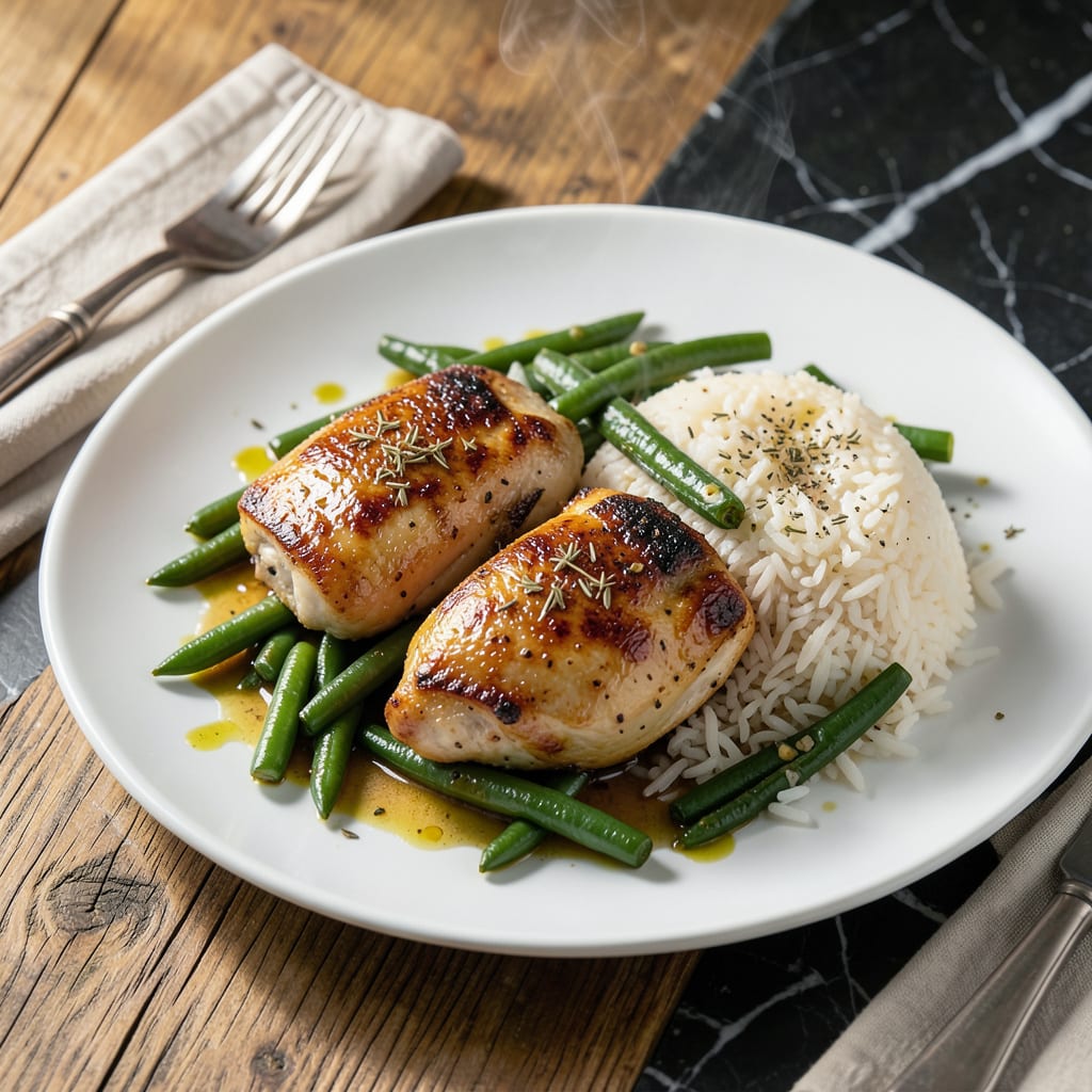 Comprehensive chicken rice and green bean recipe visual reference
