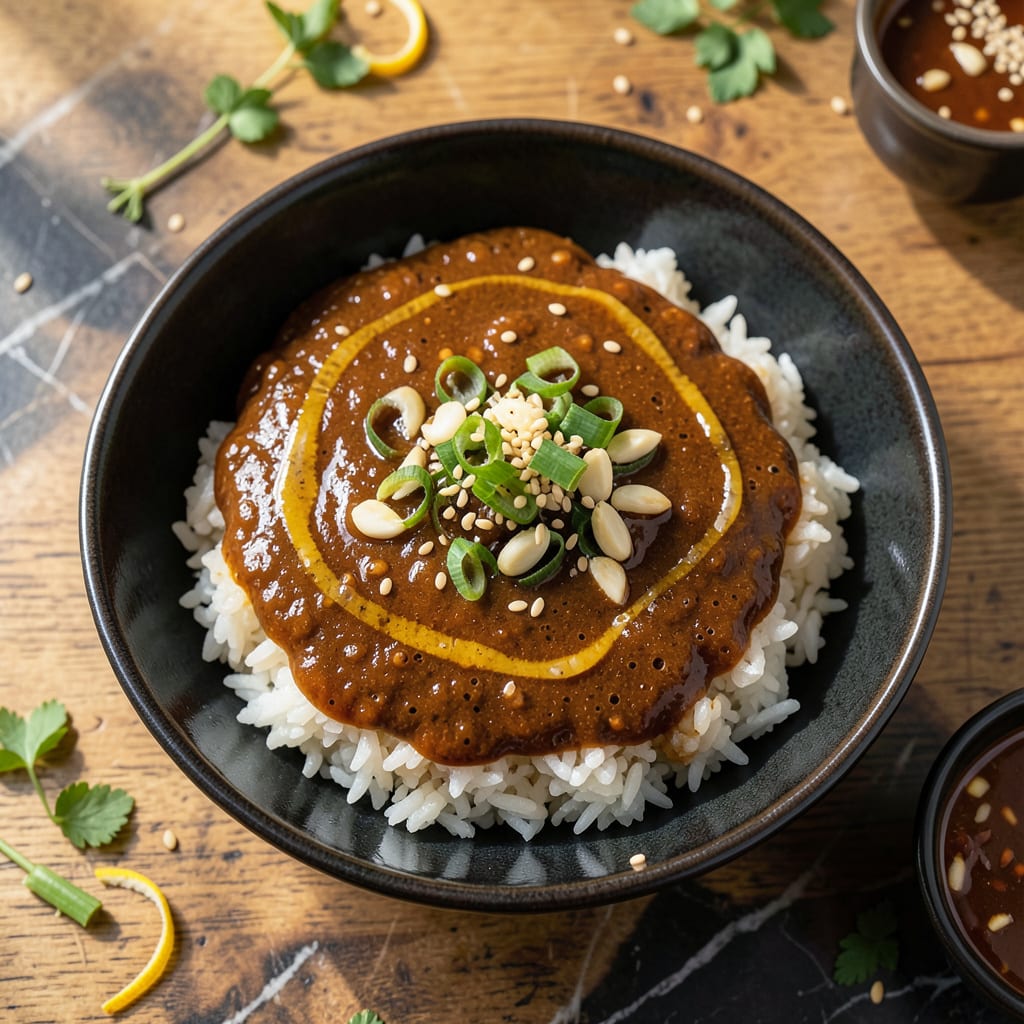 chicken rice bowl sauce recipe example with annotations