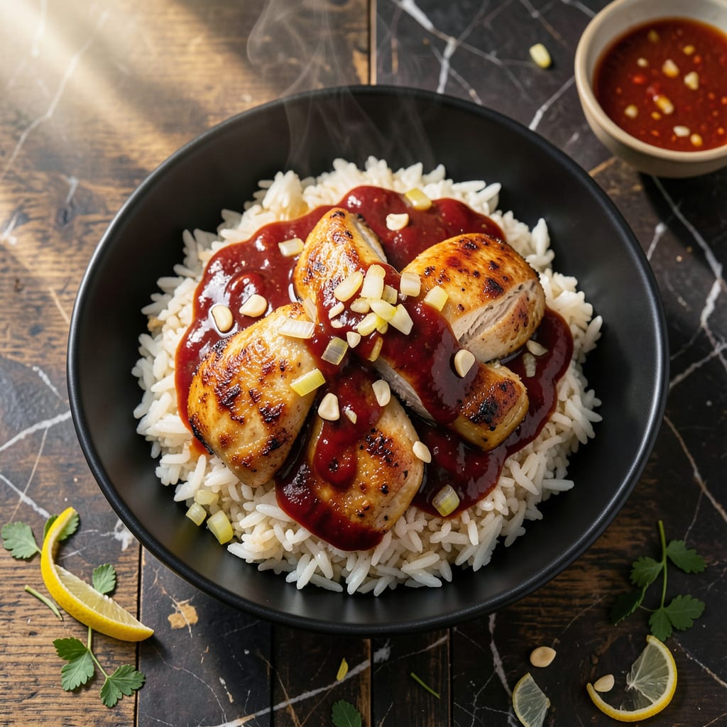chicken rice chili sauce recipe example with annotations
