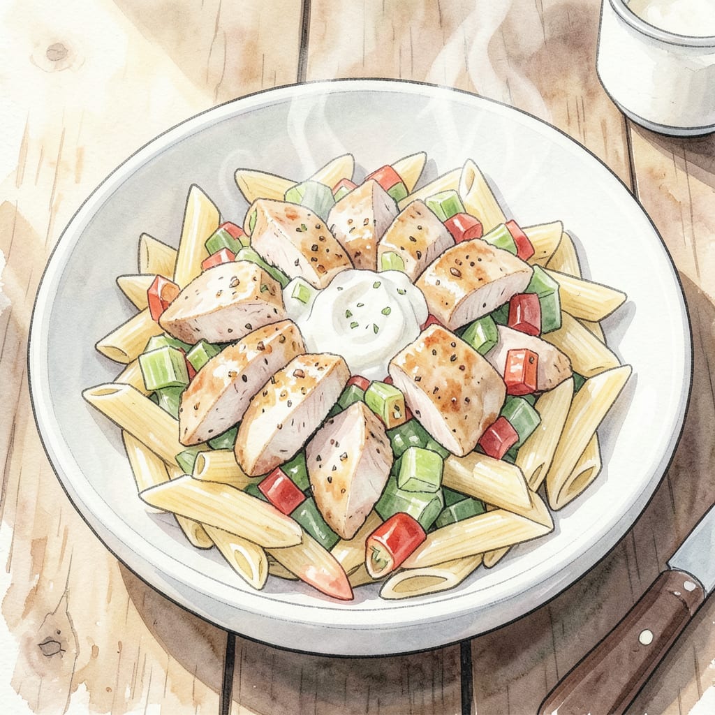 Chicken Salad Chick Pasta Salad Recipe: Creamy Pasta Perfection illustration with key details