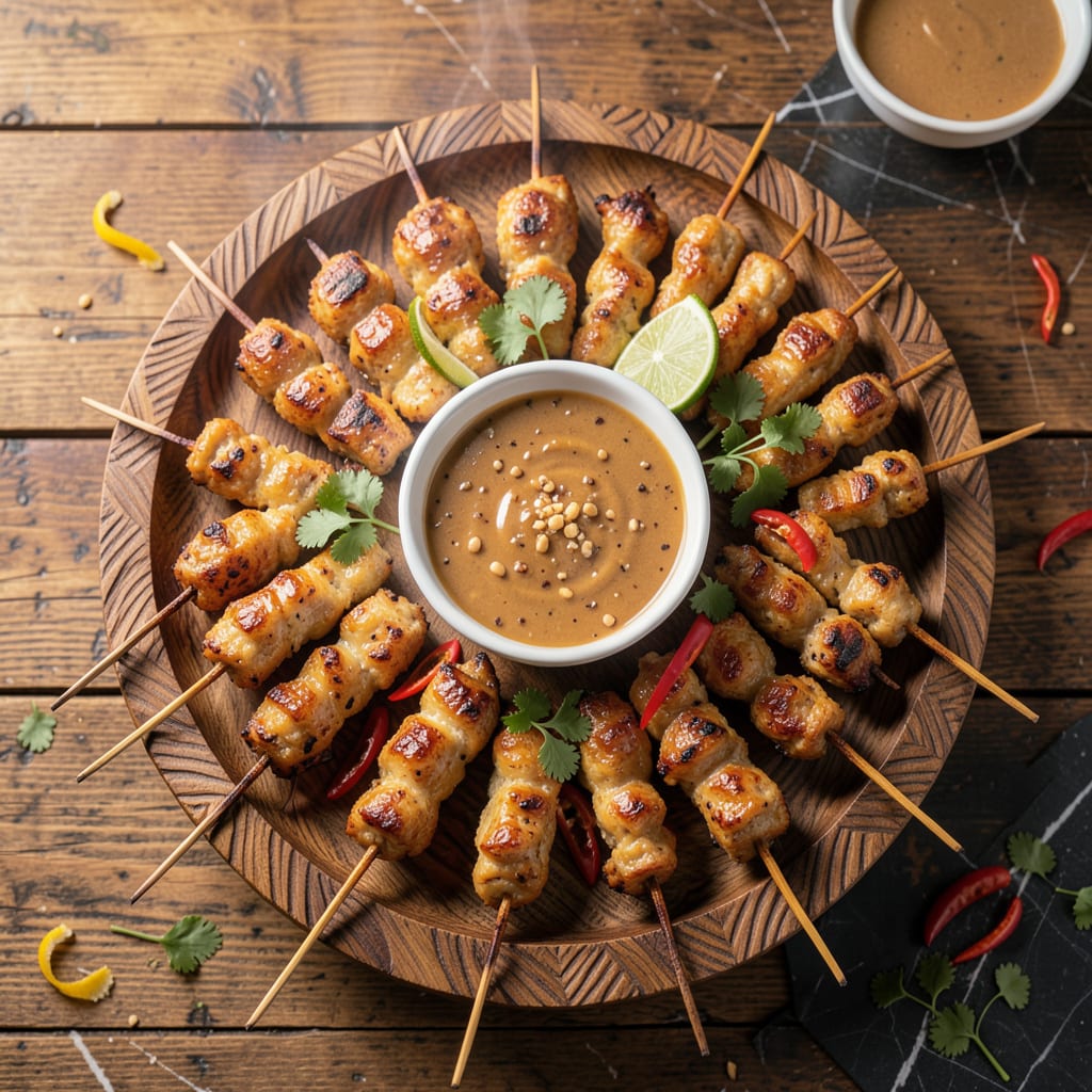 Comprehensive chicken satay sticks with peanut sauce recipe visual reference