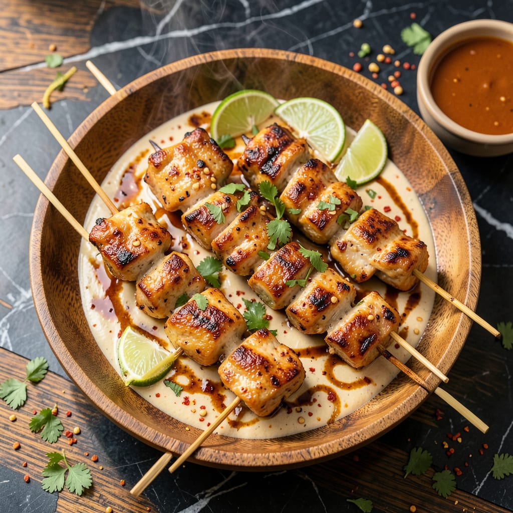 chicken satay with spicy peanut sauce recipe example with annotations