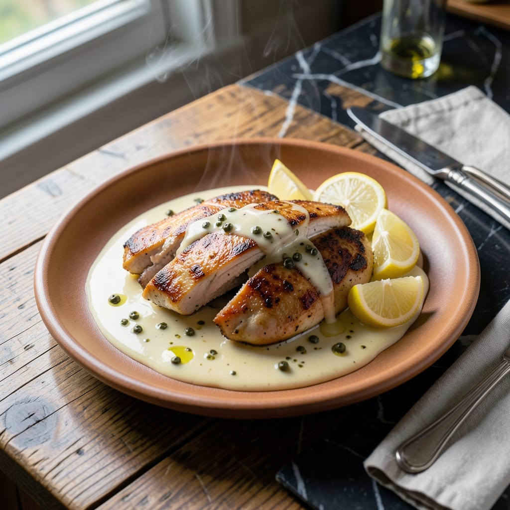 Visual representation of chicken scallopini sauce recipe