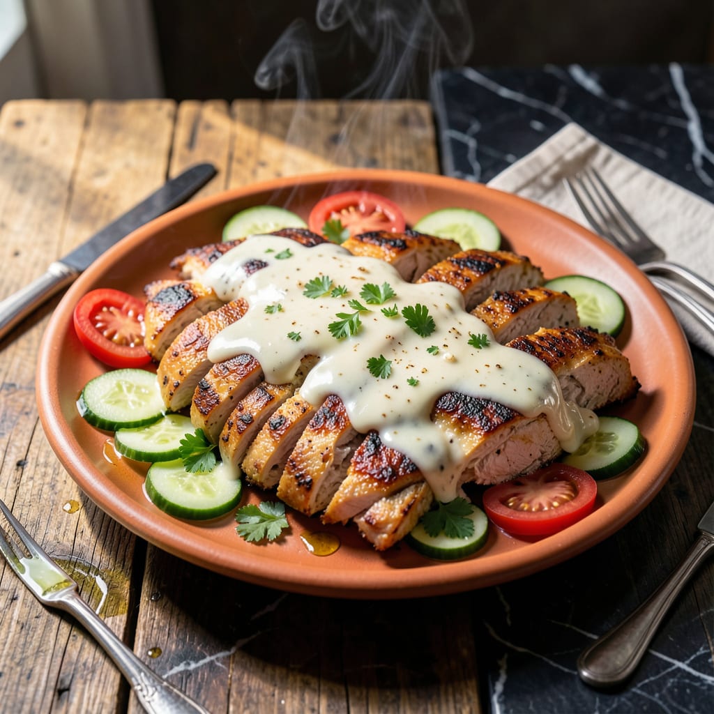 Visual representation of chicken shawarma white sauce recipe