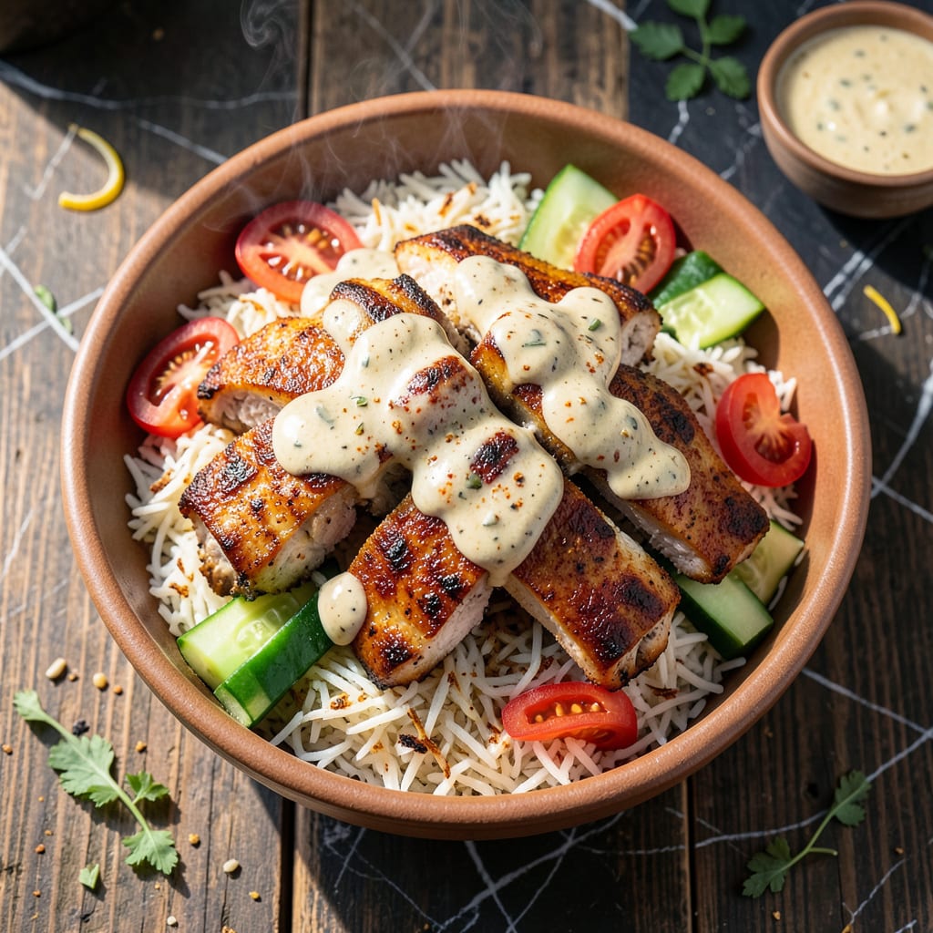 Complete chicken shawarma with creamy garlic sauce recipe overview image