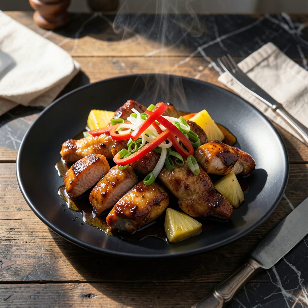 Complete chicken soy sauce pineapple recipe overview image