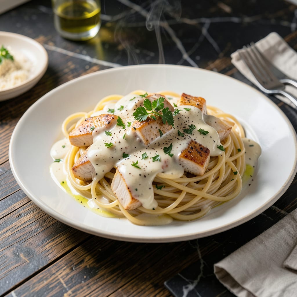 chicken spaghetti recipe white sauce example with annotations