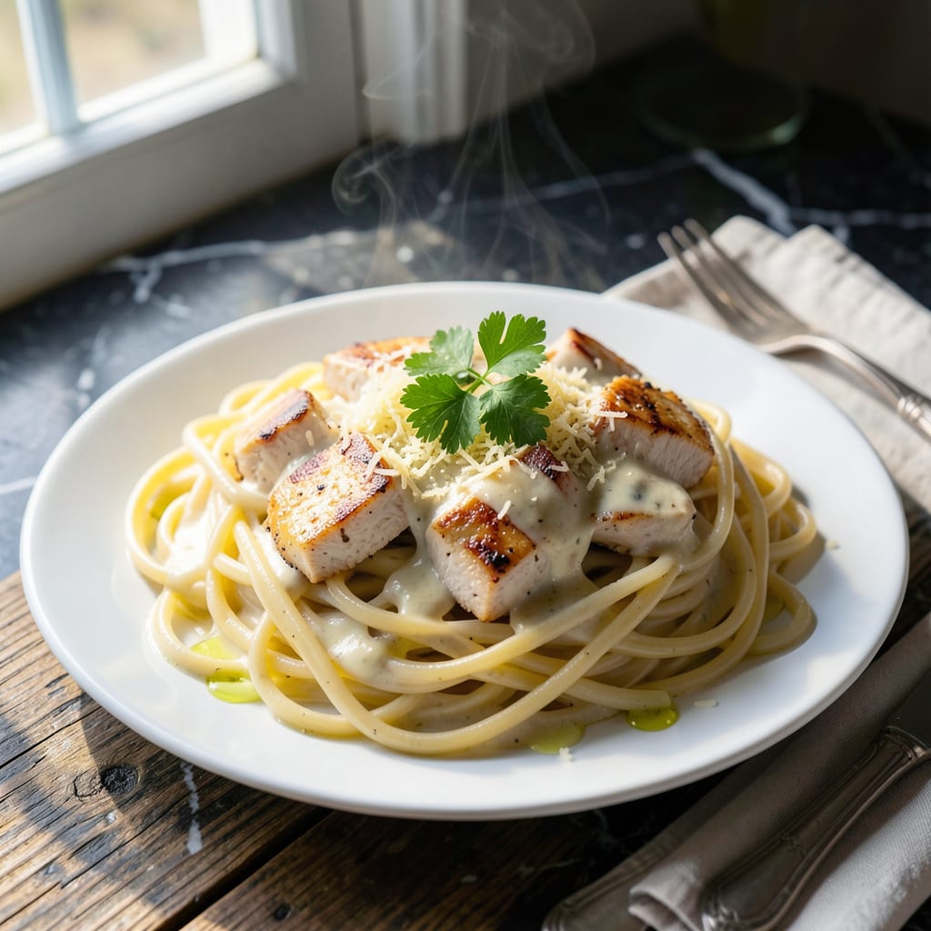 Comprehensive chicken spaghetti recipe with alfredo sauce visual reference