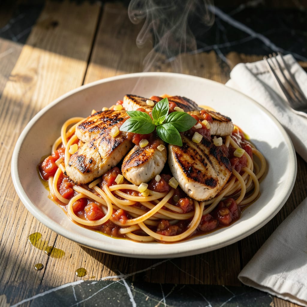chicken spaghetti recipe with ragu sauce example with annotations