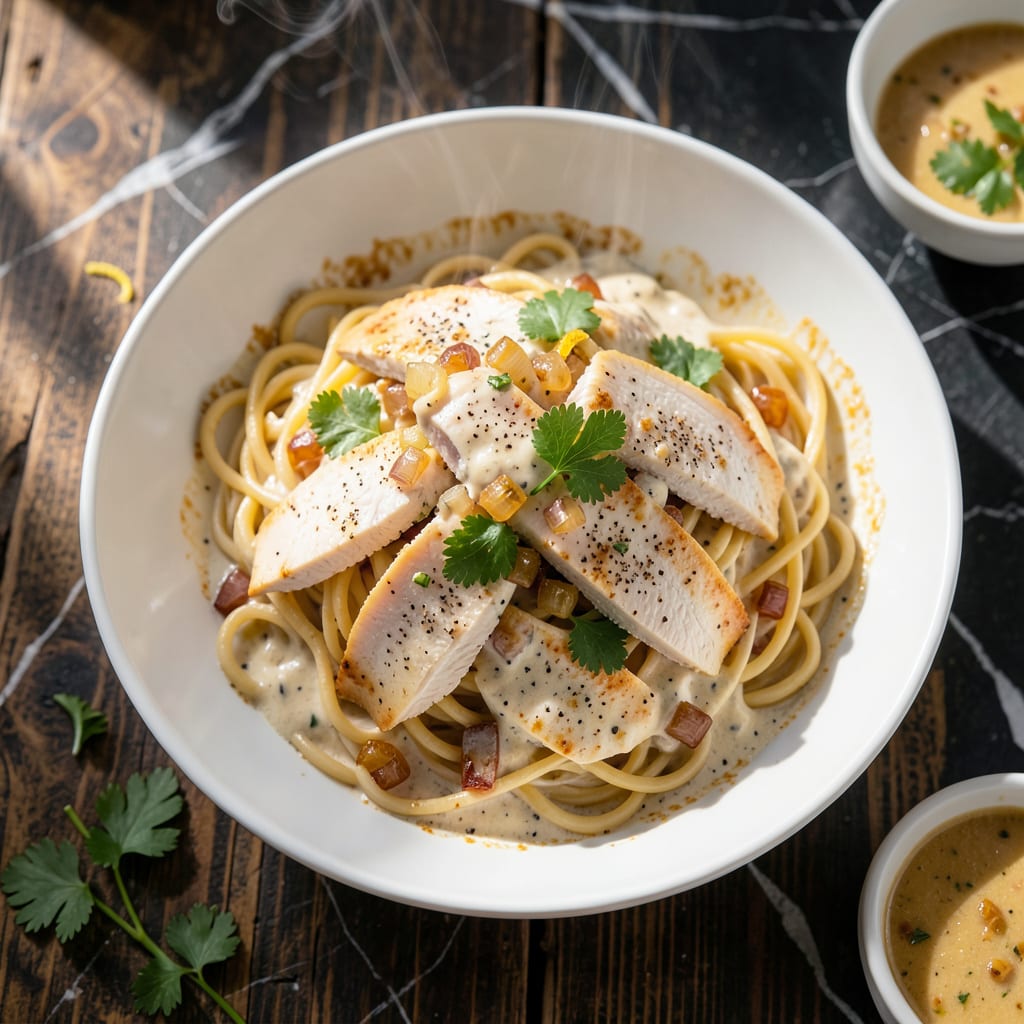 chicken spaghetti sauce alfredo sauce crockpot recipe example with annotations